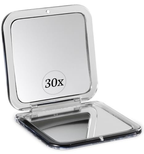 MIRRORVANA 30X Compact Magnifying Mirror for Travel Handheld and Foldable Square Design Lightweight Mini PocketSized Magnified Mirror Ideal for Purse or Handbag Use 33 x 33 Black - Image 1