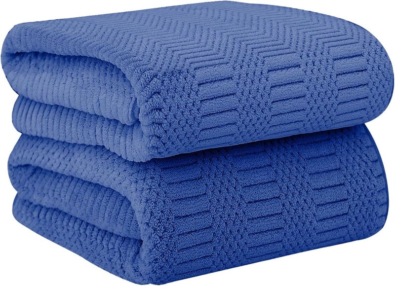 JML Microfiber Bath Towels, Large Bathroom Towel 2 Pack (30" x 60"), Oversized, Soft, Super Absorbent and Fast Drying, Multipurpose Use for Sport, Fitness, Yoga, Diamond Cross Grid Navy - Image 1