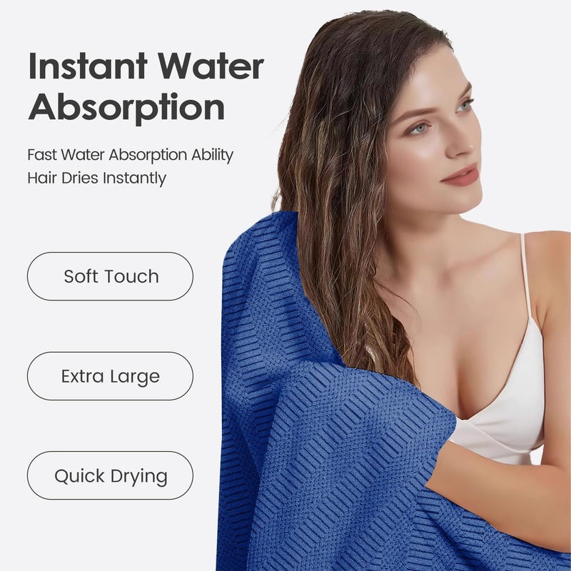 JML Microfiber Bath Towels, Large Bathroom Towel 2 Pack (30" x 60"), Oversized, Soft, Super Absorbent and Fast Drying, Multipurpose Use for Sport, Fitness, Yoga, Diamond Cross Grid Navy - Image 4
