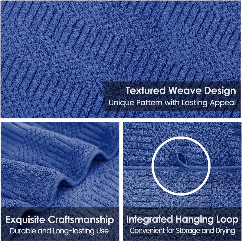 JML Microfiber Bath Towels, Large Bathroom Towel 2 Pack (30" x 60"), Oversized, Soft, Super Absorbent and Fast Drying, Multipurpose Use for Sport, Fitness, Yoga, Diamond Cross Grid Navy - Image 3