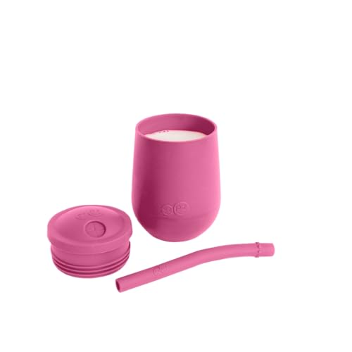 ezpz Mini Cup + Straw Training System - 100% Silicone Training Cup for Infants + Toddlers/Baby - Designed by a Pediatric Feeding Specialist - Non-Slip, Weighted Base & Tactile Bumps, 9 Months (Pewter) - Image 3