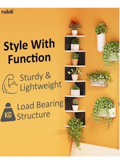 Rubik Corner Shelf 5-Tier Floating Wall Shelf with Zigzag Design, Bookshelf Floating Corner Shelf (Black)  - Image 5