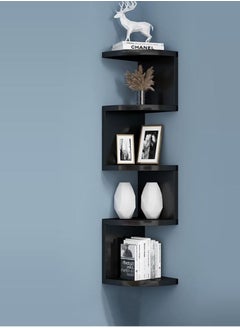 Rubik Corner Shelf 5-Tier Floating Wall Shelf with Zigzag Design, Bookshelf Floating Corner Shelf (Black)  - Image 2