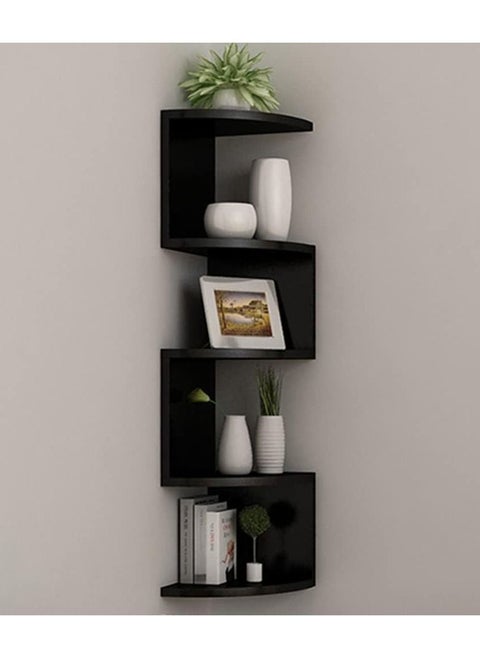 Corner Shelf 5-Tier Floating Wall Shelf with Zigzag Design, Bookshelf Floating Corner Shelf (Black)