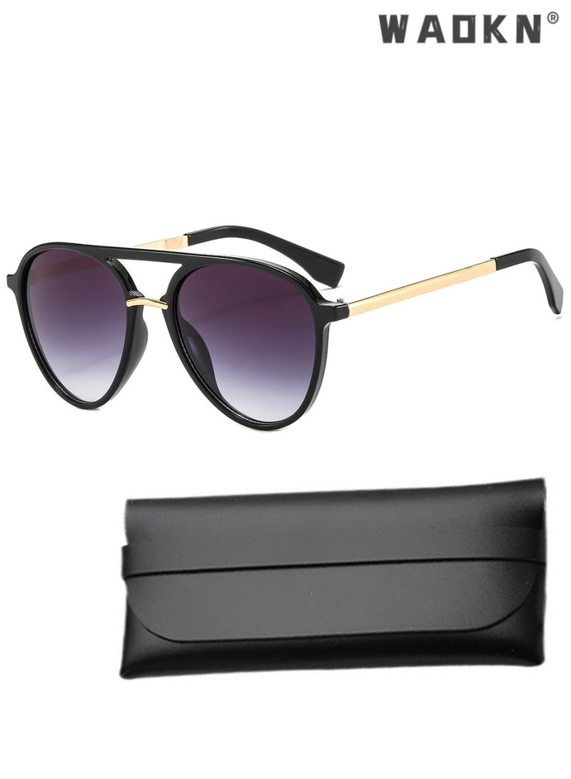 WAOKN Polarized Aviator Sunglasses for Men Women, UV400 Protection Sun Glasses with Metal and PC Frame, Fashion Anti-Glare Sun Shades for Driving, Fishing, Traveling (Bright Black)  - Image 1