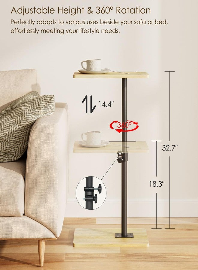 Masupu Sofa Arm Tray Table - 360° Swivel Height Adjustable End Table, Small Snack Side Table for Couch, C Shaped Table for Bed, Chair or TV Tray Table(Rustic Brown, Angle Adjustable) - Image 2