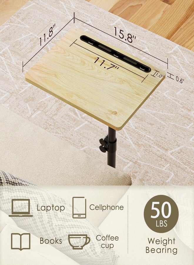 Masupu Sofa Arm Tray Table - 360° Swivel Height Adjustable End Table, Small Snack Side Table for Couch, C Shaped Table for Bed, Chair or TV Tray Table(Rustic Brown, Angle Adjustable) - Image 5