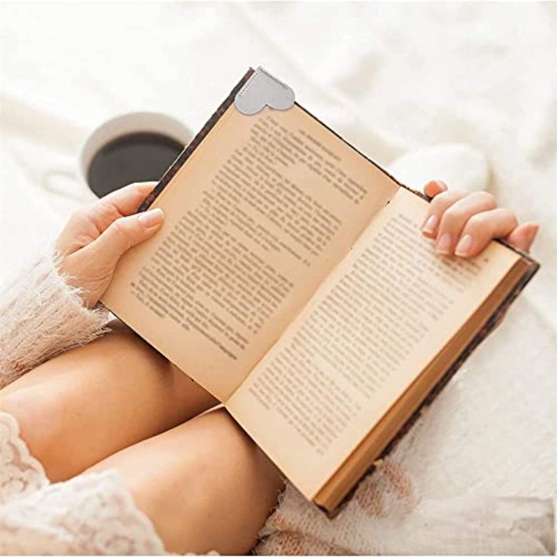 علامة مرجعية على شكل قلب من الجلد، علامة مرجعية يدوية الصنع على زاوية صفحة القلب من الجلد للقراءة، ملحقات إشارات مرجعية لطيفة للنساء، محبي الكتب الحاضرة لدودة الكتب 6 قطع، لون أنيق - Image 4