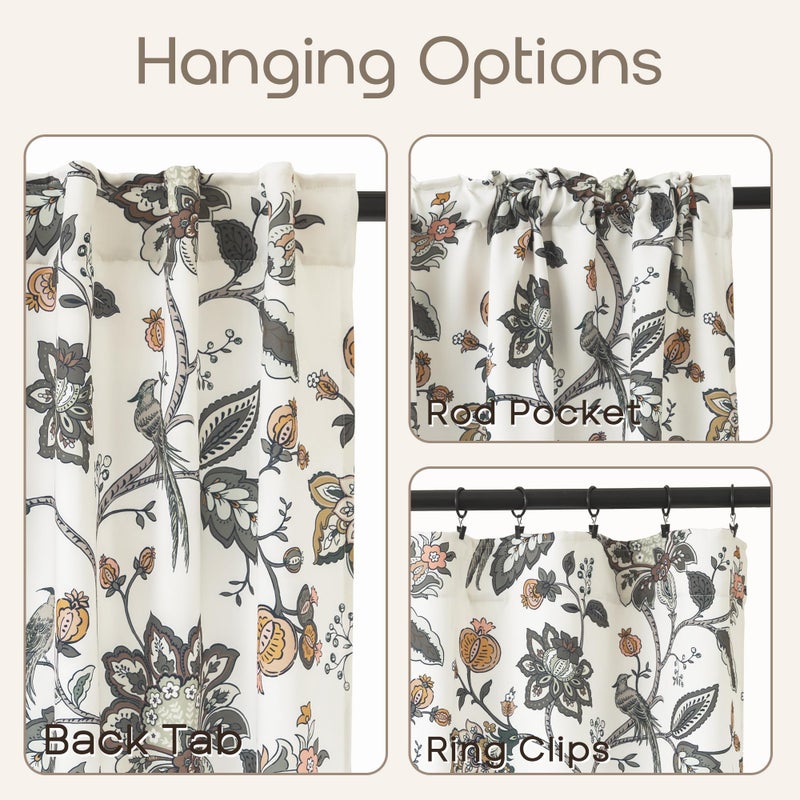 Lino Rosa French Country Farmhouse Curtains for Living Room Bedroom,Brown and Olive Green 70% Blackout Jacobean Floral Pattern Livingroom Curtains 84 Inches Long 2 Panels Set - Image 5