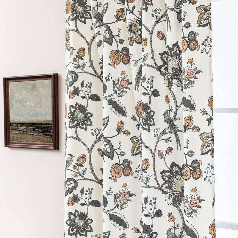 Lino Rosa French Country Farmhouse Curtains for Living Room Bedroom,Brown and Olive Green 70% Blackout Jacobean Floral Pattern Livingroom Curtains 84 Inches Long 2 Panels Set - Image 1