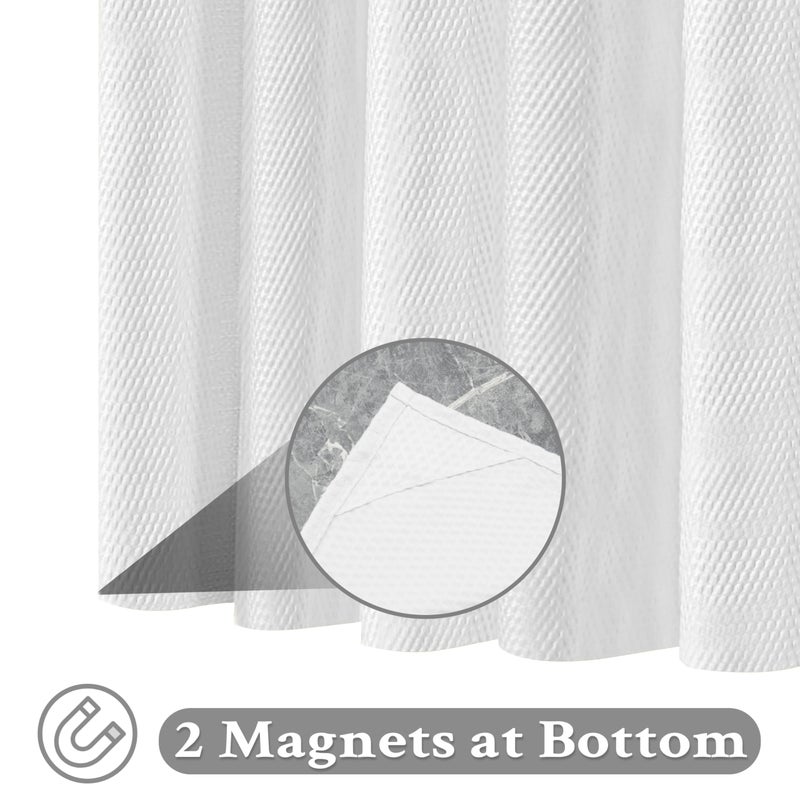 Tititex Solid White Cloth Fabric Shower Curtain Liner with 2 Magnets - Texture Pressure Bubble Soft Hotel Quality Waterproof Shower Liner, Light-Weight & Machine Washable 72x72 inch - Image 3
