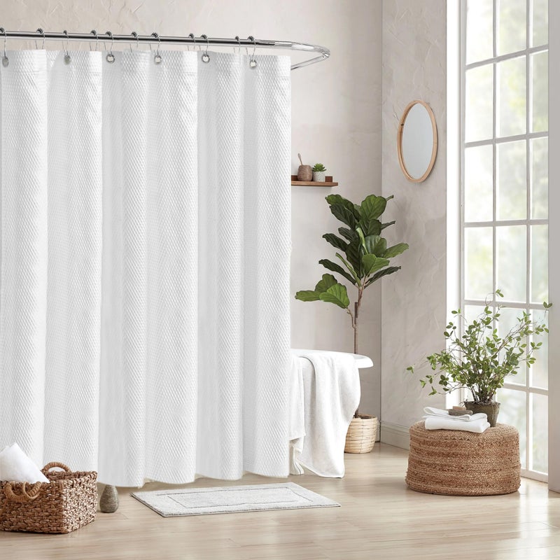 Tititex Solid White Cloth Fabric Shower Curtain Liner with 2 Magnets - Texture Pressure Bubble Soft Hotel Quality Waterproof Shower Liner, Light-Weight & Machine Washable 72x72 inch - Image 2
