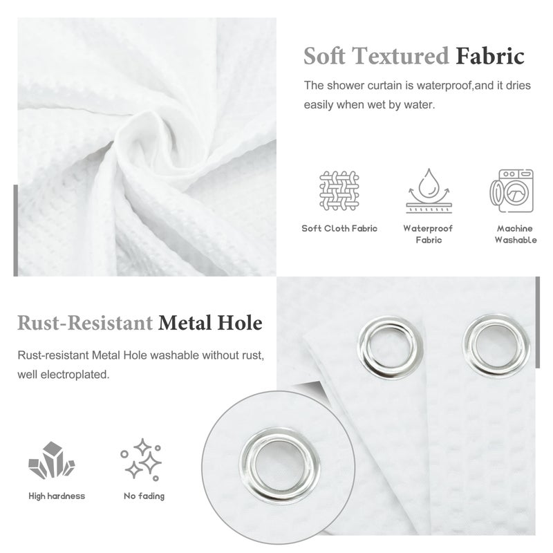 Tititex Solid White Cloth Fabric Shower Curtain Liner with 2 Magnets - Texture Pressure Bubble Soft Hotel Quality Waterproof Shower Liner, Light-Weight & Machine Washable 72x72 inch - Image 5