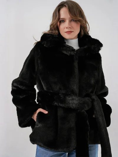 BIG DART BDART Belted Faux Fur Coat
