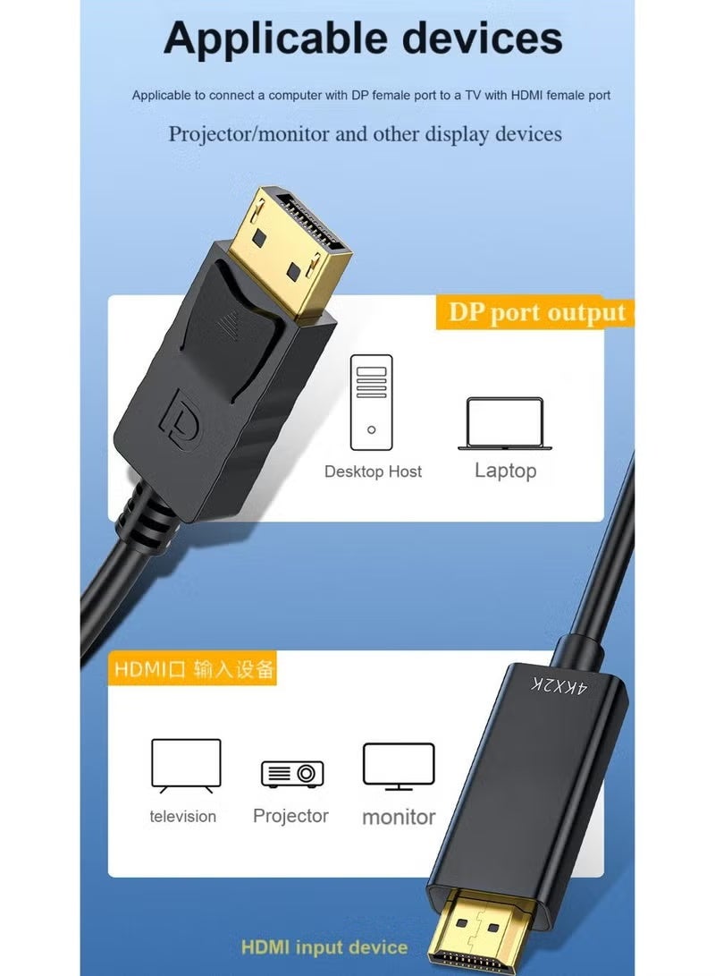 ELTRAZONE DisplayPort to HDMI Cable 1.8M, DP to HDMI 4K Video Cable, 4K@30Hz & 1080P Full HD Support, Audio & Video Sync, Gold-Plated Connectors, Durable PVC Cable for Laptop, Desktop, Monitor, Projector & HDTV - Image 4