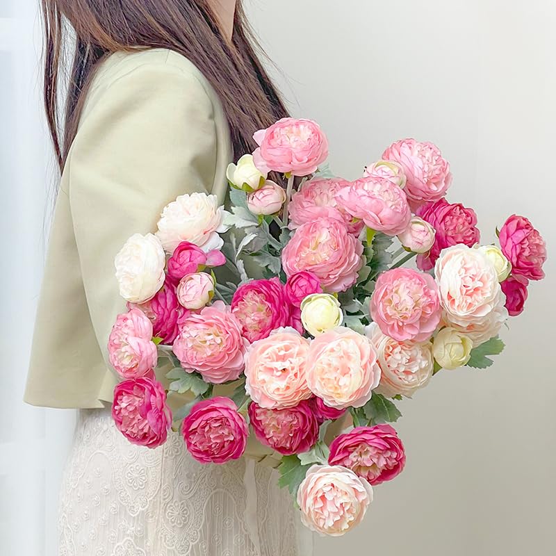 Molilito Artificial Flowers Silk Peony Pink Flowers Combo Rose Red Silk Flowers Bouquet 10Pcs 30Heads Fake Peonies for Faux Floral Arrangements Home Table Kitchen Wedding Party Farmhouse Decor - Image 3