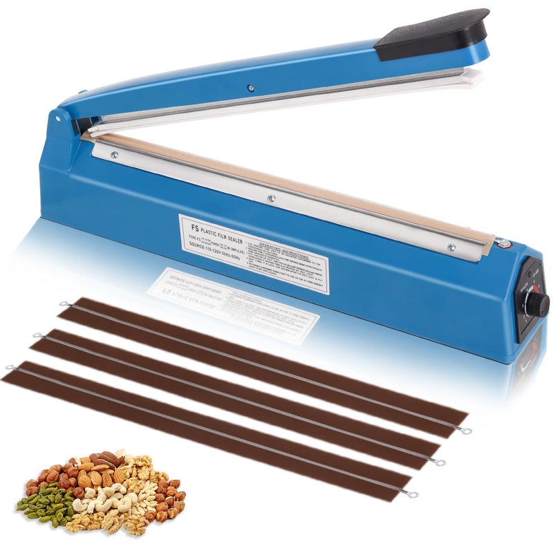 Piwerod 16 Inch Impulse Heat Sealer Machine for Plastic Bags PE PP Bags and Kraft Paper Bag Cookie Bag Sealer Manual Poly Bag Hot Seal Sealing Machine with Extra Replace Element Grip