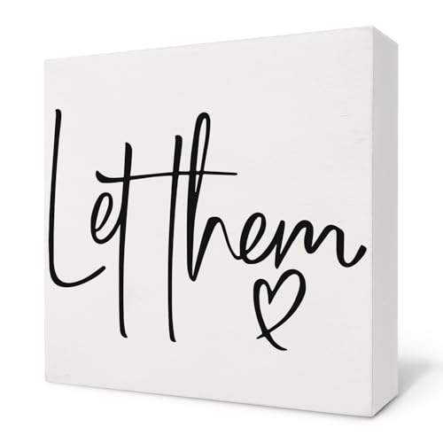 Nvotell Let Them Wooden Sign - Mental Health Quotes Wood Box Signs 5x5 Inches, Let Them Desk Tabletop Signs for Home Decor Shelf, Office Gifts for Coworkers Women, Office Decorations for Work - Image 1