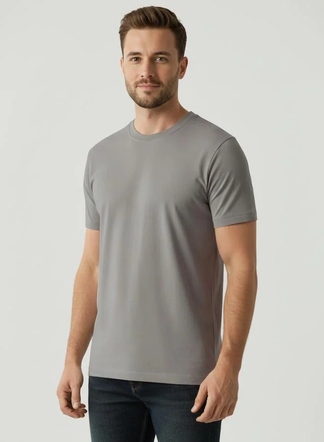 Clans&Hans Men Grey Cotton Crew Neck T-Shirt