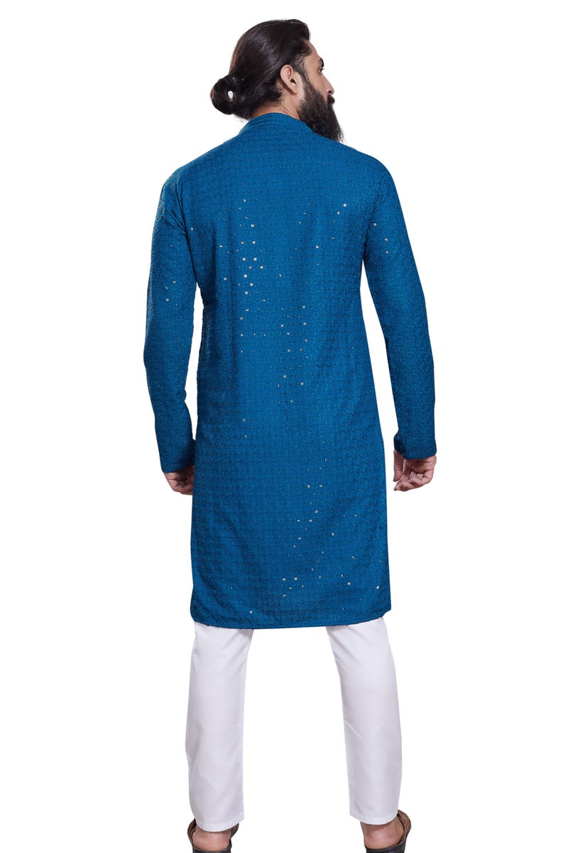 DIVISIVE Men's Sequince Embroidered Cotton Blend Only Slim Fit Kurta (DKRT222_XL_Teal) - Image 5