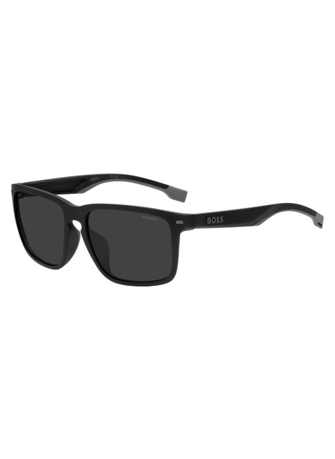 Men's Polarized Rectangular Shape  Sunglasses Boss 1542/F/S Grey 45 - Lens Size: 45.2 Mm - Mtbk Grey