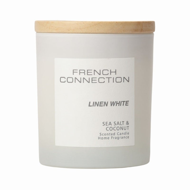 French Connection شمعة جرة معطرة بملح البحر وجوز الهند - 200 جرام، شمع زبدة الشيا، فتيل واحد مع غطاء خشبي | مدة الاحتراق - 37 ساعة | مجموعة باستيل | مثالية للهدايا، ديكور المنزل، الحفلات وعطر الغرف | مثالية لديكور غرفة المعيشة والمكتب - Image 2