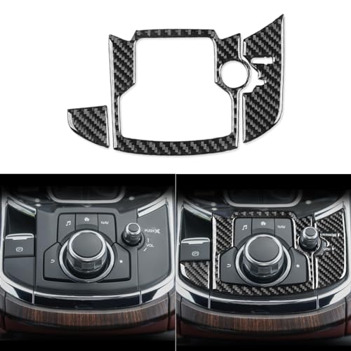 PJFUS Real Premium Carbon Fiber Sticker Car Center Console Multimedia Control Panel Trim Compatible with Mazda CX-9 CX9 2016 2017 2018 2019 2020 2021 2022 2023 Auto Interior Accessories Black - Image 1
