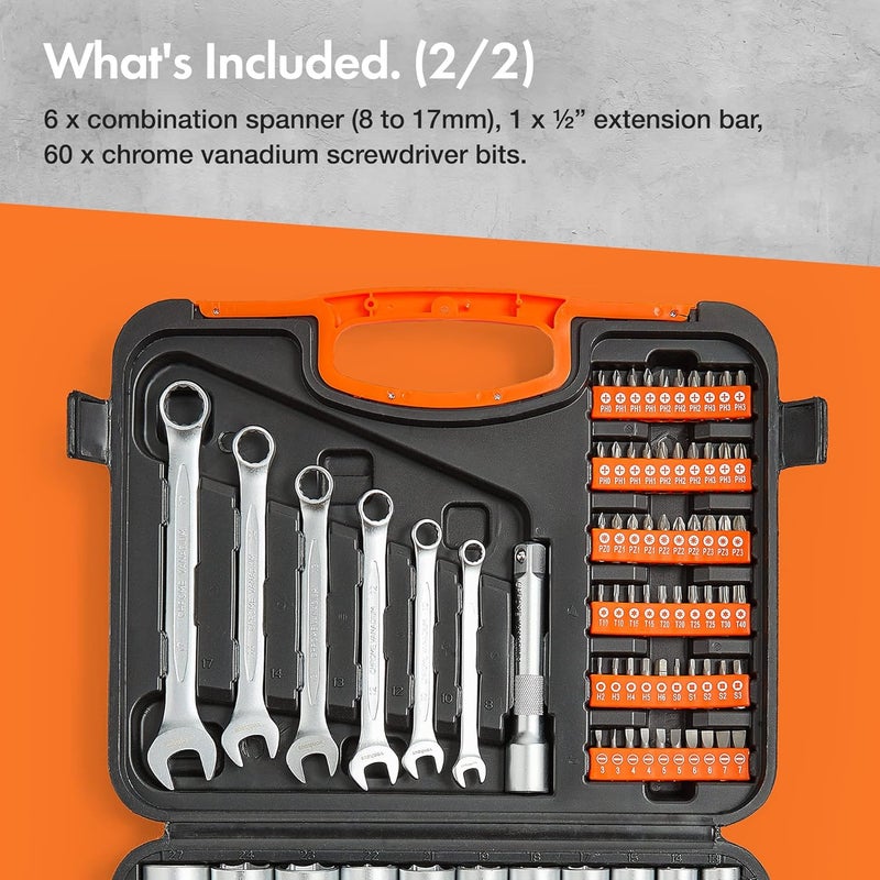 VonHaus 104-Piece Socket Set with Extension Bar, Ratchet, and Screwdriver Bits - Image 3