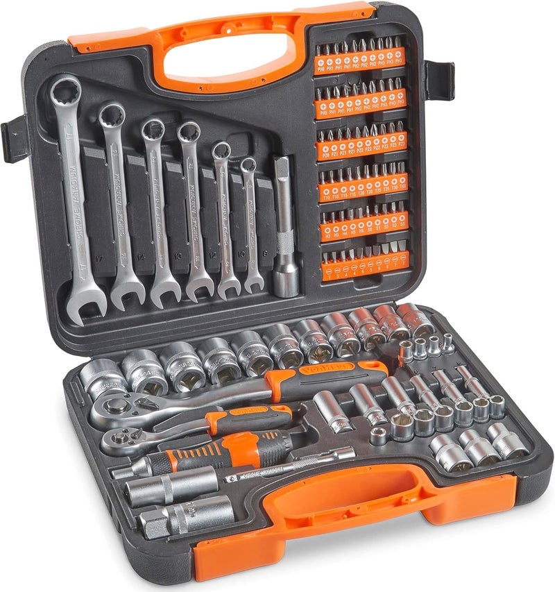 VonHaus 104-Piece Socket Set with Extension Bar, Ratchet, and Screwdriver Bits - Image 1
