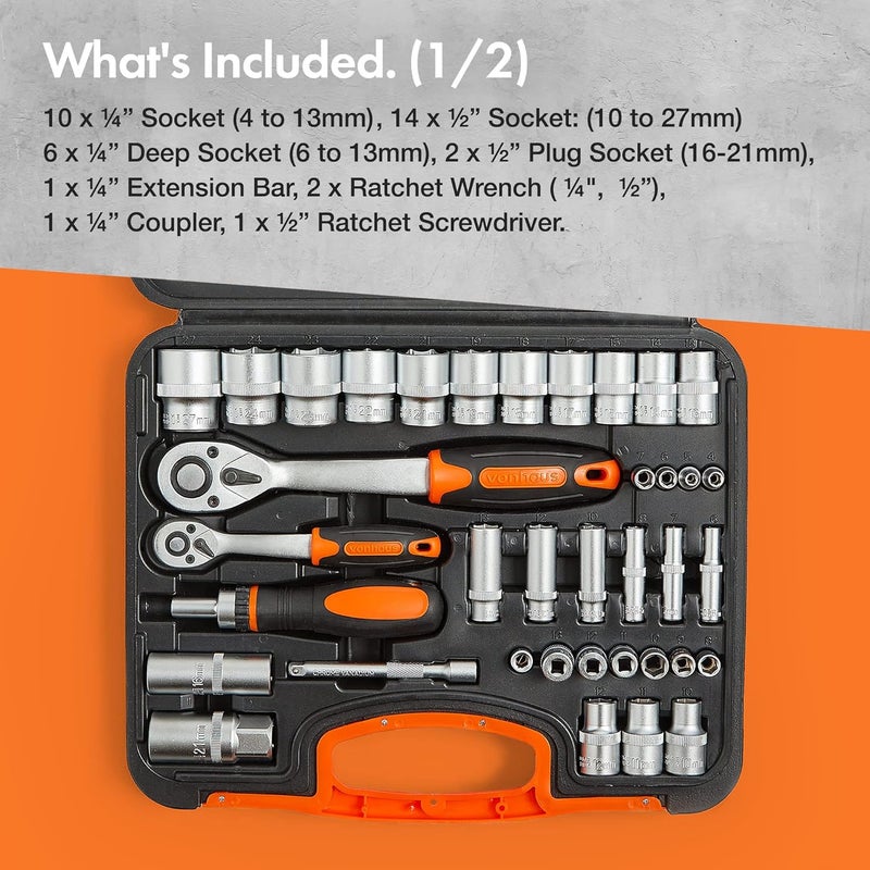 VonHaus 104-Piece Socket Set with Extension Bar, Ratchet, and Screwdriver Bits - Image 2
