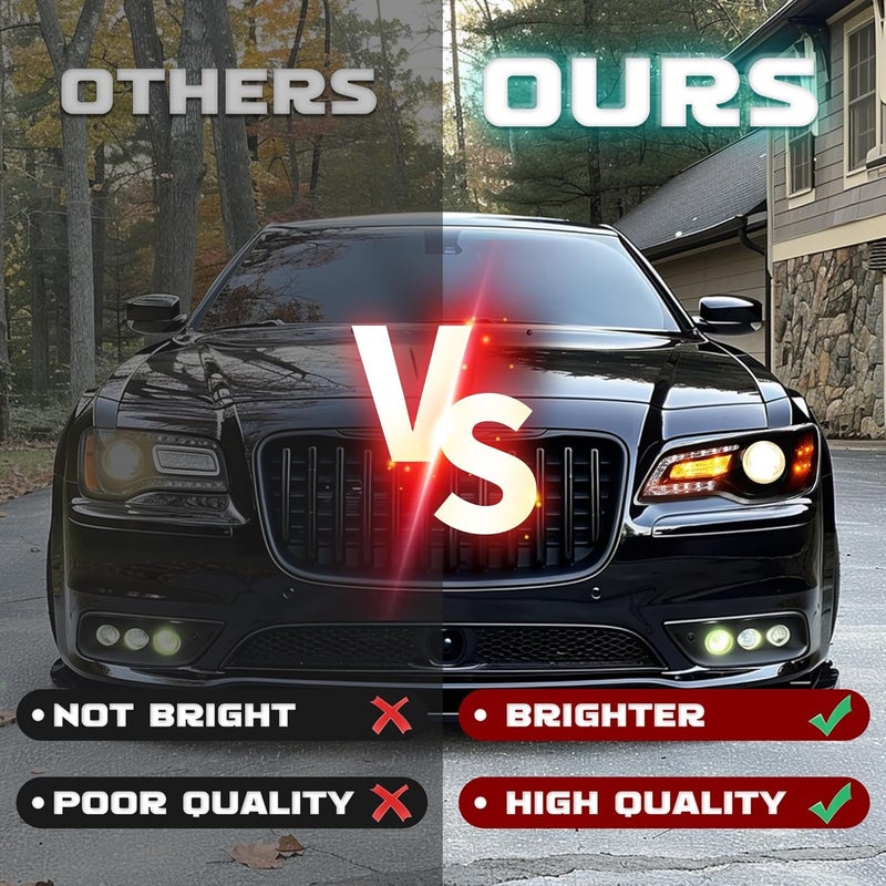 HECASA Pair Headlights for 2011-2023 Chrysler 300/300C Halogen Replacement with Clear Lens & Black Housing - Image 5