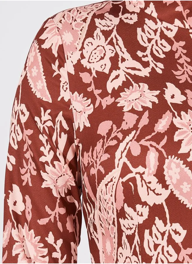 Styli Floral Print Asymmetric Hem A-Line Midi Dress