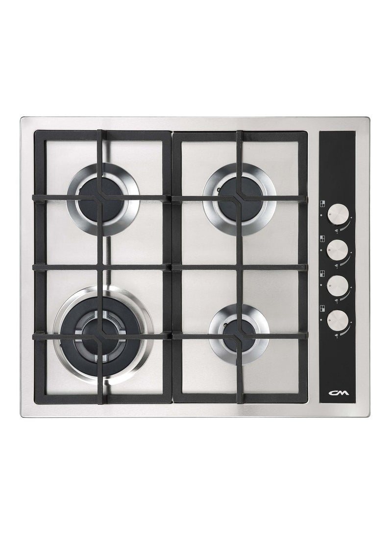CM Delux 60 gas hob,Stainless steel cooker with black panel 4 gas bueners, auto ignition cas iron pan support - Image 1