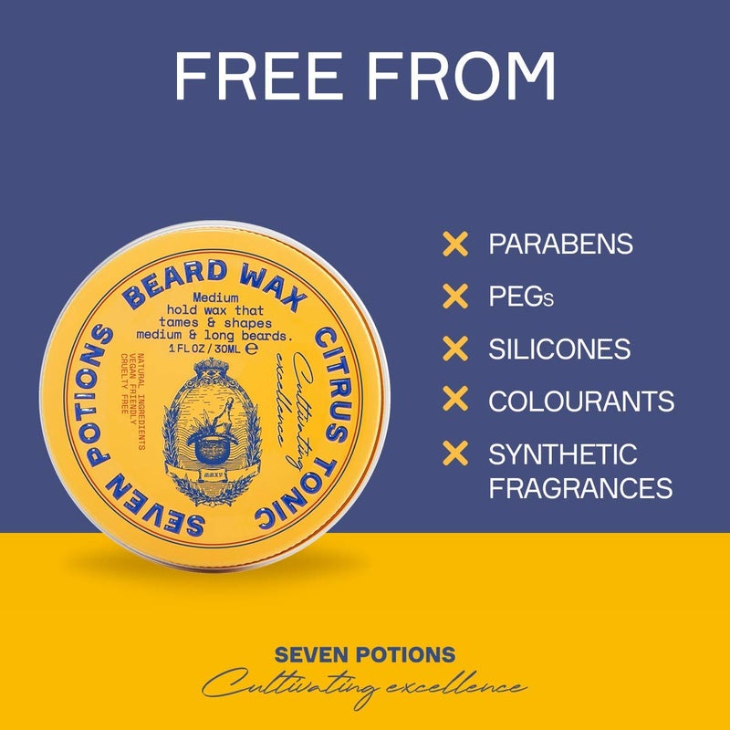 SEVEN POTIONS Beard Wax for Men â€” Medium Hold Styling Wax to Shape And Nourish Your Beard â€” All-Natural, Vegan, Cruelty Free â€” Citrus Tonic (1 FL OZ) - Image 3
