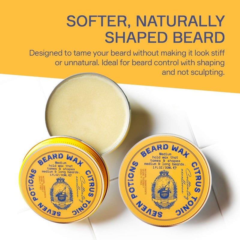 SEVEN POTIONS Beard Wax for Men â€” Medium Hold Styling Wax to Shape And Nourish Your Beard â€” All-Natural, Vegan, Cruelty Free â€” Citrus Tonic (1 FL OZ) - Image 2