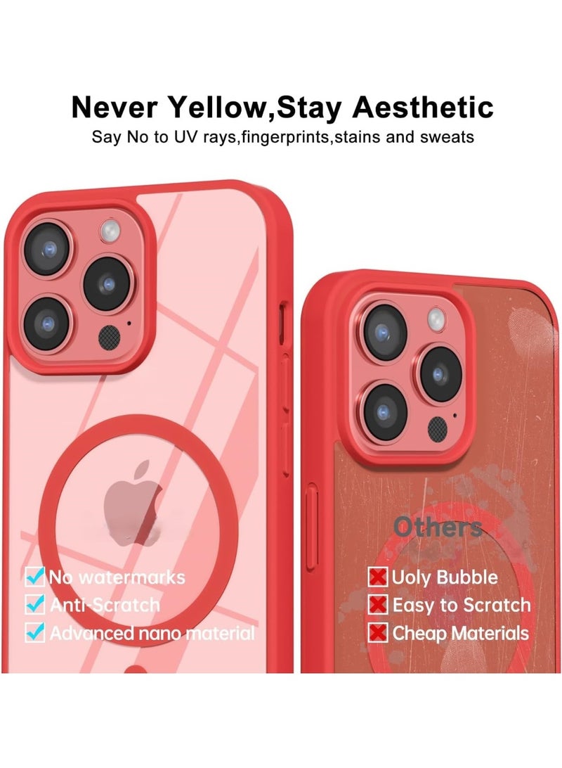 ACLIX Clear Magnetic Case for iPhone 15 Pro Max [Shockproof & Slim] Transparent Clear Hard Back Cover with high-Grade Protection | Red - Image 3