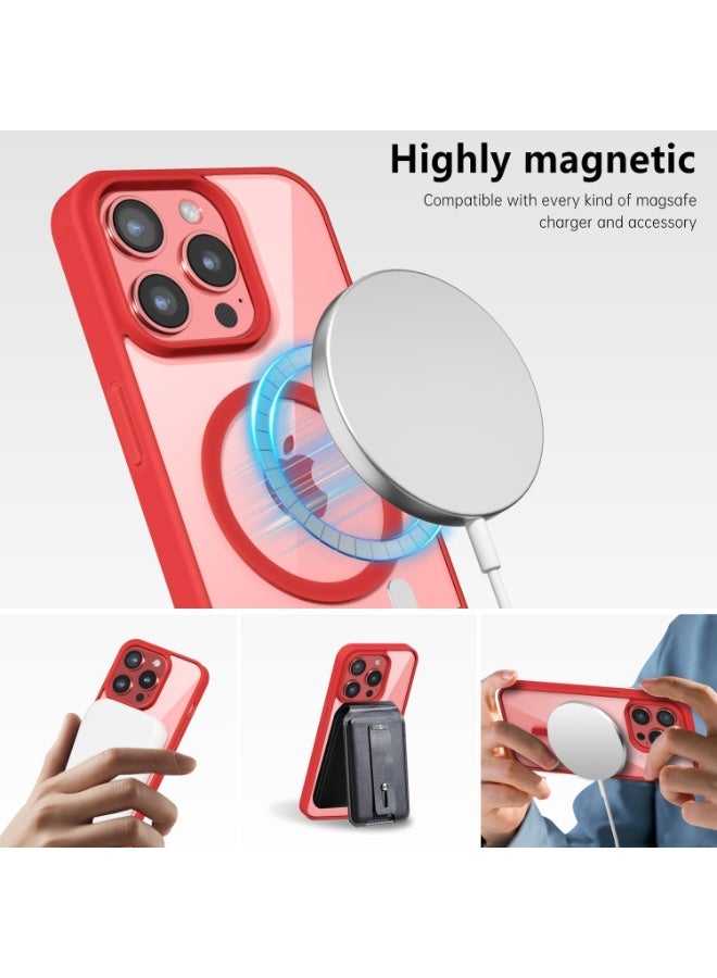ACLIX Clear Magnetic Case for iPhone 15 Pro Max [Shockproof & Slim] Transparent Clear Hard Back Cover with high-Grade Protection | Red - Image 2