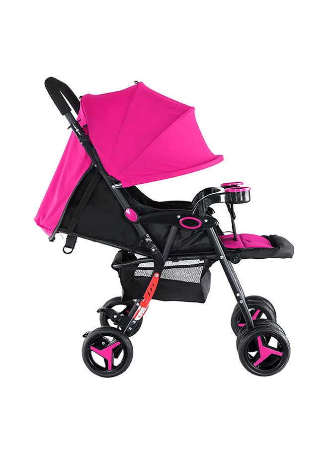BABY PLUS - Stylish Portable Foldable Extended Canopy Baby Stroller With Reversible Handle Pink/Black - Image 1