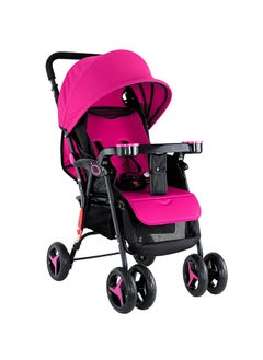Stylish Portable Foldable Extended Canopy Baby Stroller With Reversible Handle Pink/Black
