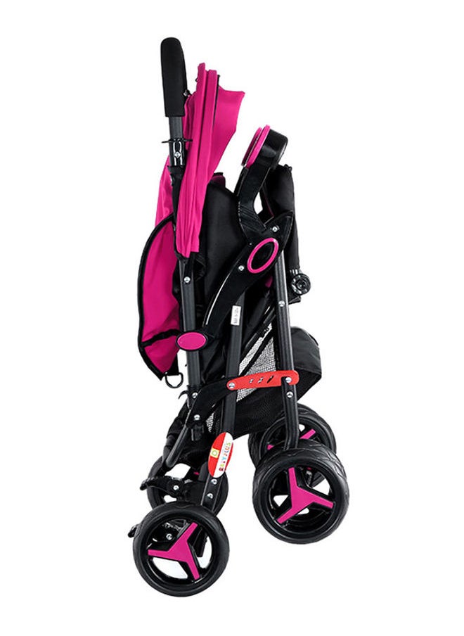 BABY PLUS - Stylish Portable Foldable Extended Canopy Baby Stroller With Reversible Handle Pink/Black - Image 1