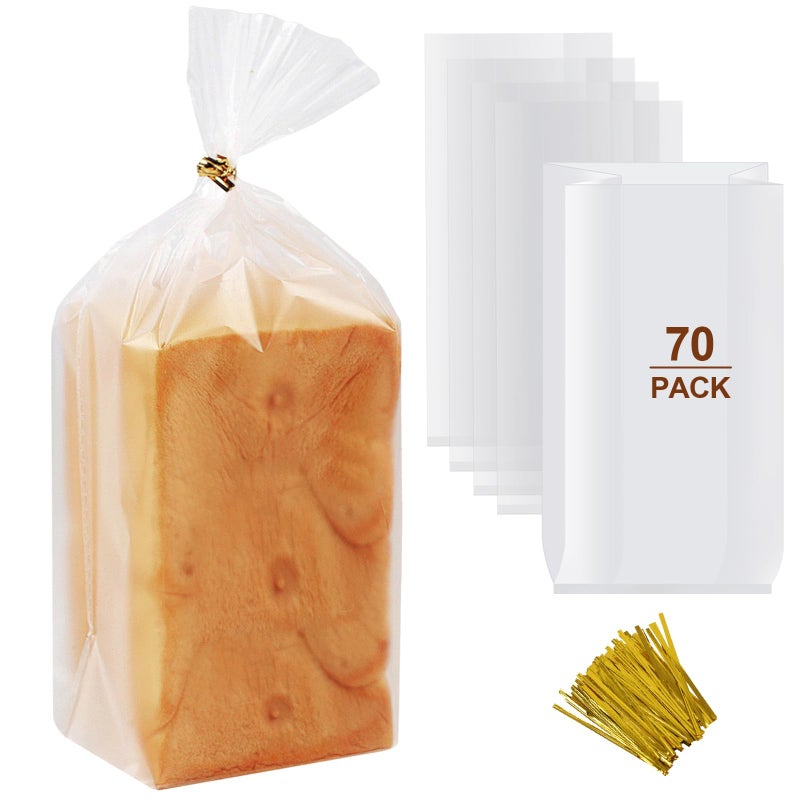 vivinin 70 Pack Bread Bags & 100 Pack Ties, 8" x 4" x 18" Clear Bread Bags for Homemade Bread, Reusable Plastic Bread Storage Bags for Bakers, Bakery Owners - Image 1