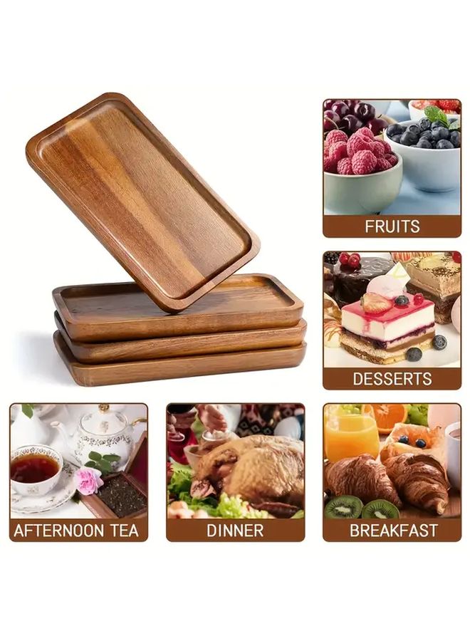 5pcs Solid Wood Rectangular Dessert Plates Serving Tray For Party Snacks Decor - Image 5