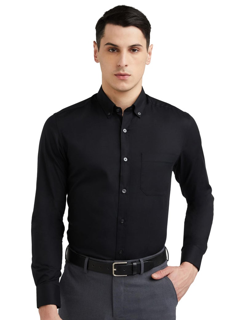 LOUIS PHILIPPE قميص لويس فيليب القطني للرجال بتصميم كلاسيكي (LPSFMCLPJ44190_أسود، 39) - Image 1