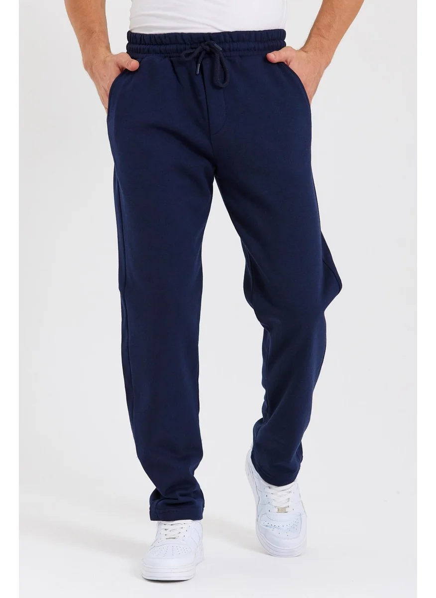 mmetalic Navy Blue Back Pocket Label Detailed Straight Leg Men's Cotton Sweatpants