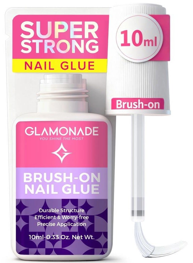 Glamonade Super Strong Nail Glue: Glue for Press Ons & Acrylic Nails & Fake Nail Tips - 10ml Professional Easy Long-Lasting Mess-Free Application Adhesive - Image 1