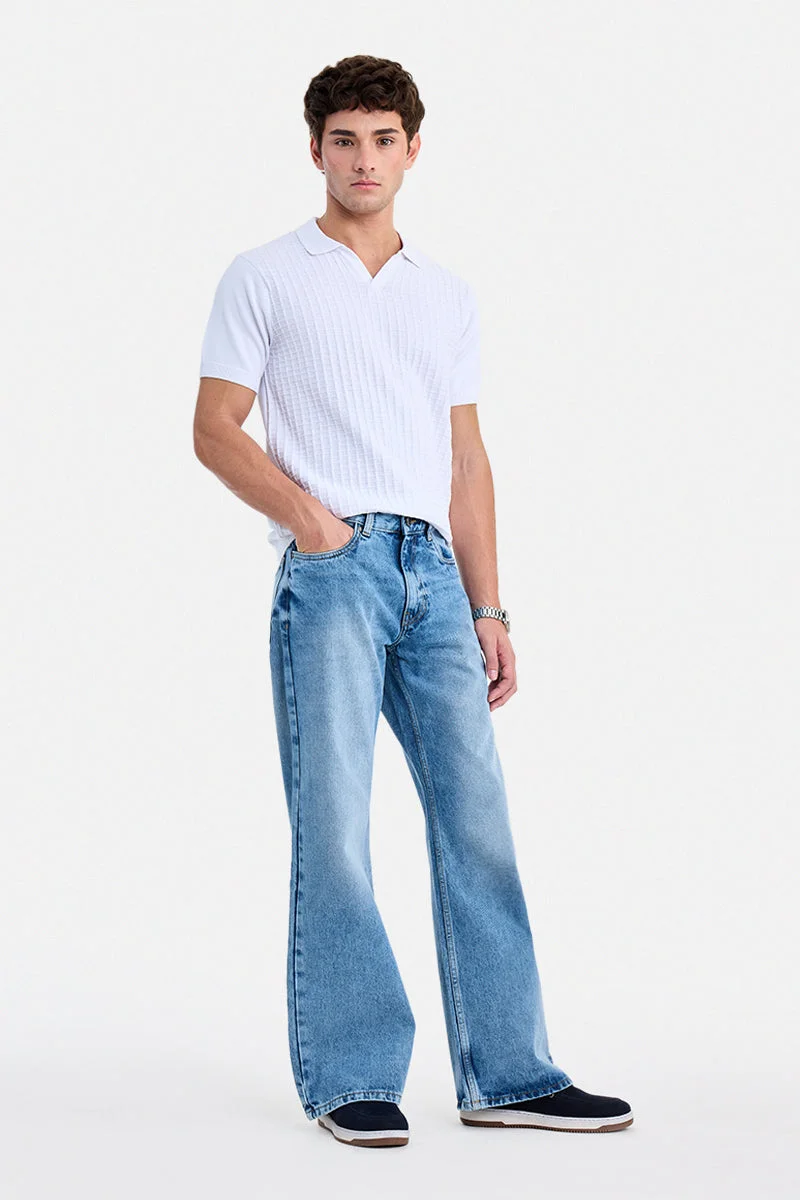 سنيتش Light Blue Solid Flared Fit Streetwear Jeans