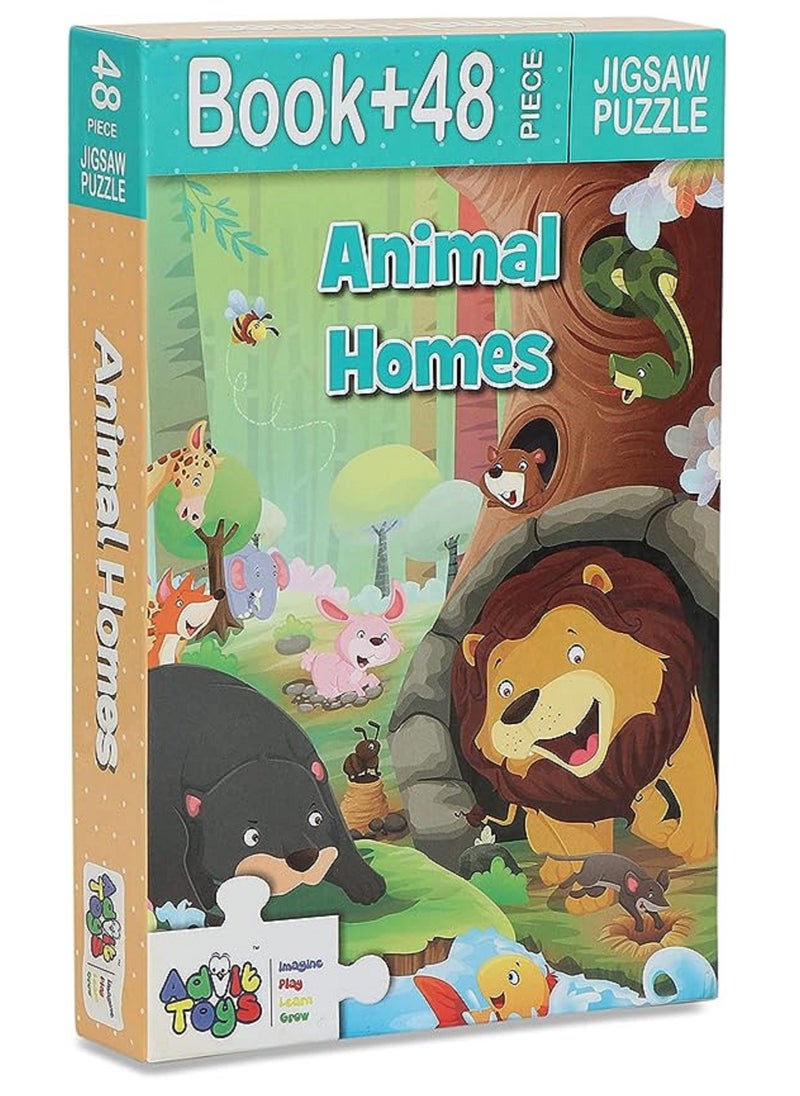 ADVIT TOYS - Animal Homes - Jigsaw Puzzle (48 Piece + Educational Fun Fact Book Inside) - Image 1