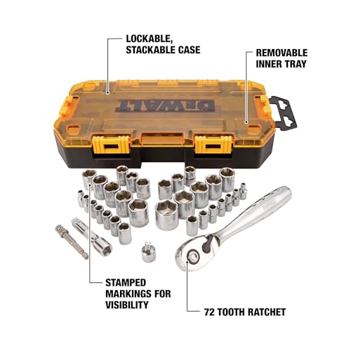 DEWALT Socket Set, 1/4-Inch & 3/8-Inch Drive, SAE/Metric, 34-Piece (DWMT73804) - Image 2