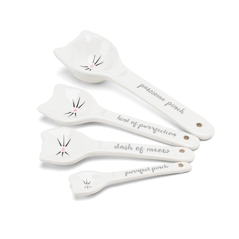 VOTUM White Cat Measuring Cups & Spoons Gift Set â€“ Ceramic Kitchen Tools for Cat Lovers & Bakers â€“ 4 Measuring Cups and 4 Measuring Spoons â€“ Unique Gift for Kitchen, Baking, and Cat Lovers - Image 5