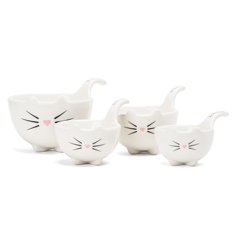 VOTUM White Cat Measuring Cups & Spoons Gift Set â€“ Ceramic Kitchen Tools for Cat Lovers & Bakers â€“ 4 Measuring Cups and 4 Measuring Spoons â€“ Unique Gift for Kitchen, Baking, and Cat Lovers - Image 2